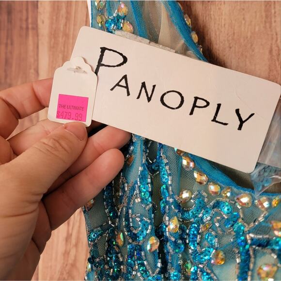 NWT Panoply Turquoise Blue Sequin Gown, Style # 14569, Sz 6 - Picture 7 of 11